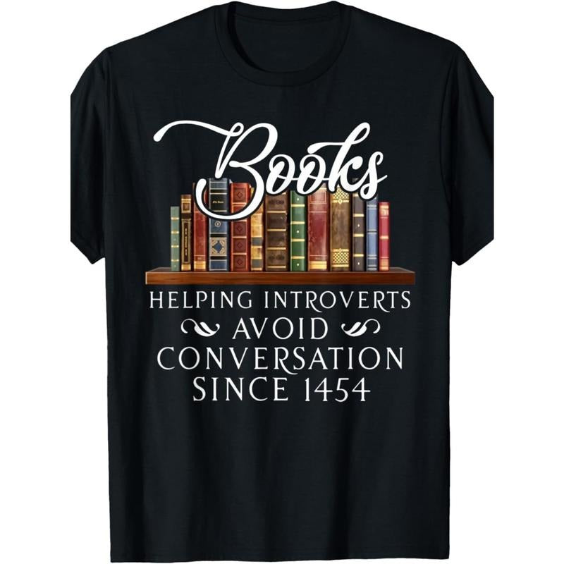 Mens Books Helping Introverts Avoid Conversation Since 1454 T-Shirt with Crew Neck