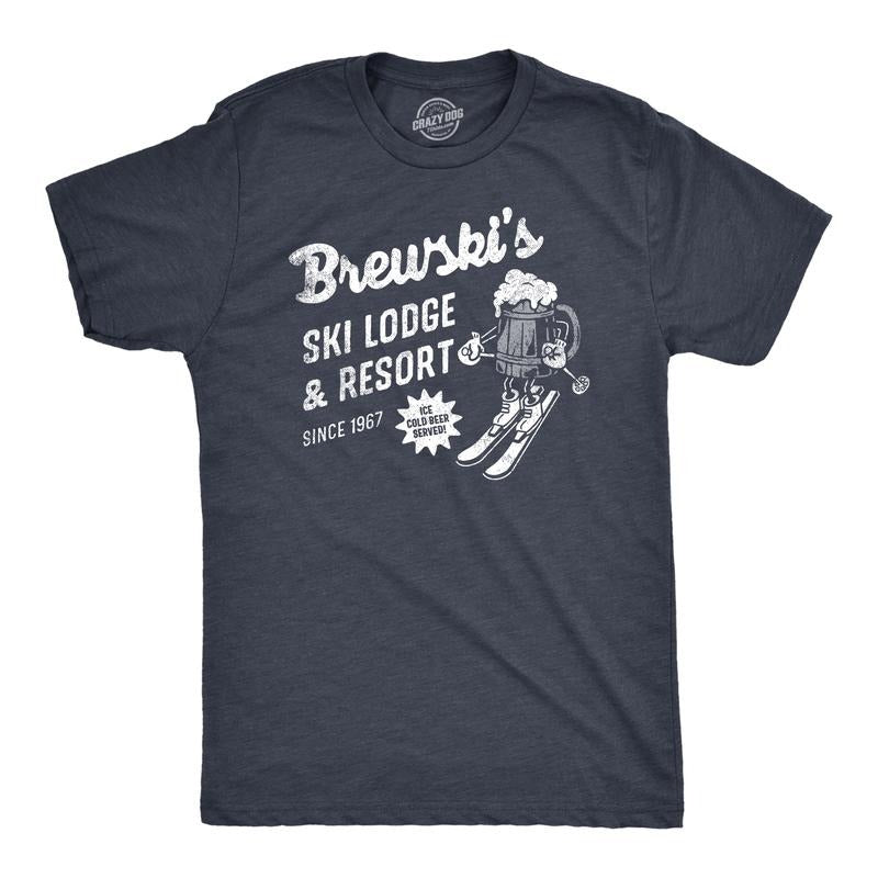 Mens Brewskis Ski Lodge And Resort T Shirt Funny Drinking Skiing Partying Tee For Guys Mens Funny T Shirts Cool Tees Soft...