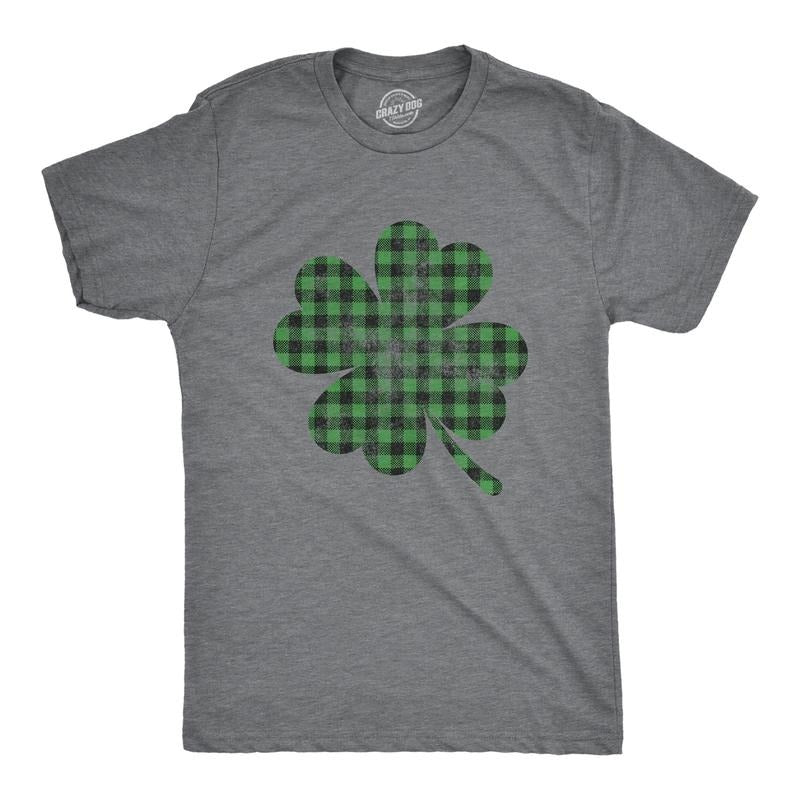 Mens Buffalo Plaid Shamrock T Shirt Funny Saint Patricks Day Lucky Irish Tee Mens Funny T Shirts Cool Tees Soft Stylish...