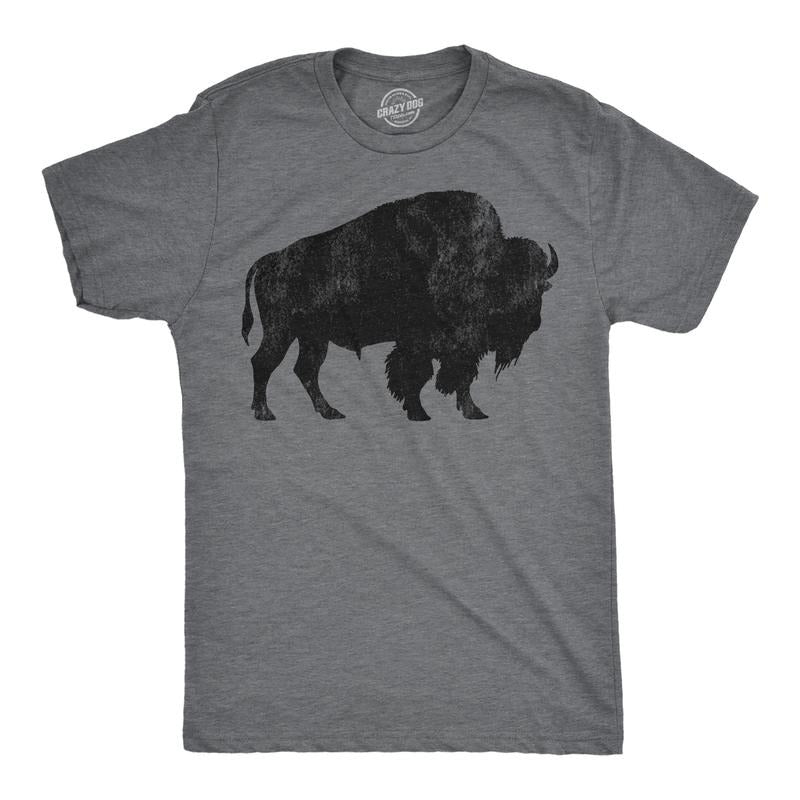Mens Buffalo Silhouette T Shirt Cool Animal Tee with Standing Buffalo Print for Guys Mens Funny T Shirts Cool Tees Soft...