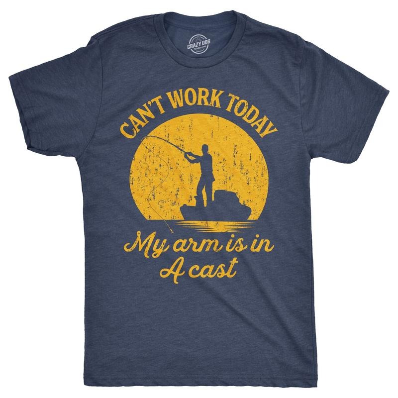 Mens Can't Work Today My Arm Is In A Cast T-Shirt Funny Fishing Tee Mens Funny T Shirts Cool Tees Soft Stylish Casual...