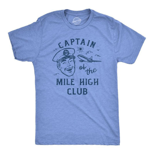 Mens Captain Of The Mile High Club T Shirt Funny Airplane Flight Sex Joke Tee For Guys Mens Funny T Shirts Cool Tees Soft...