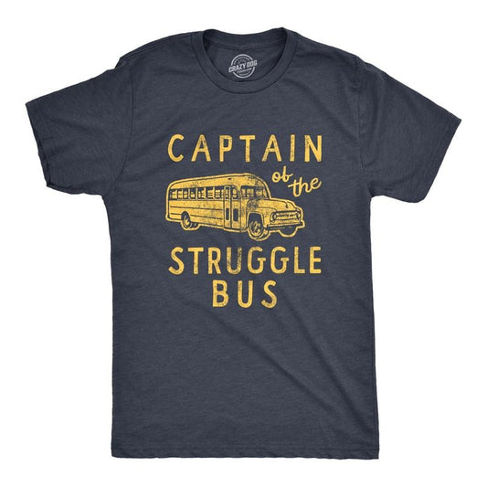 Mens Captain of the Struggle Bus T Shirt Funny Sarcastic School Bus Graphic Novelty Tee for Guys Mens Funny T Shirts Cool...