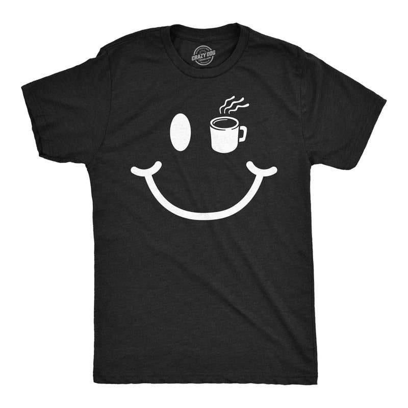 Mens Coffee Cup Smiling Face Funny T Shirt Caffeine Graphic Tee For Men Mens Funny T Shirts Cool Tees Soft Stylish Casual...