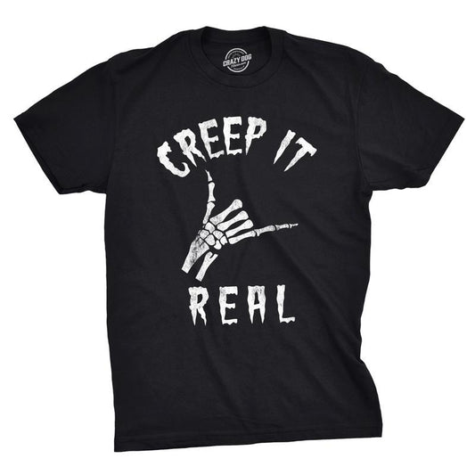 Mens Creep It Real T Shirt Funny Skeleton Halloween Shaka Tee Mens Funny T Shirts Cool Tees Soft Stylish Casual Menswear...
