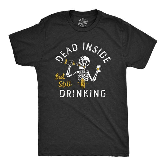 Mens Dead Inside But Still Drinking T Shirt Funny Spooky Drunk Skeleton Tee For Guys Mens Funny T Shirts Cool Tees Soft...