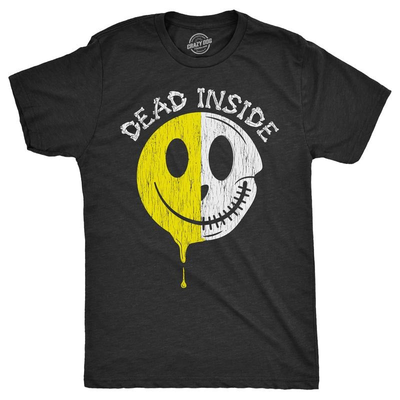Mens Dead Inside T Shirt Funny Creepy Skeleton Smile Face Joke Tee for Guys Mens Funny T Shirts Cool Tees Soft Stylish...