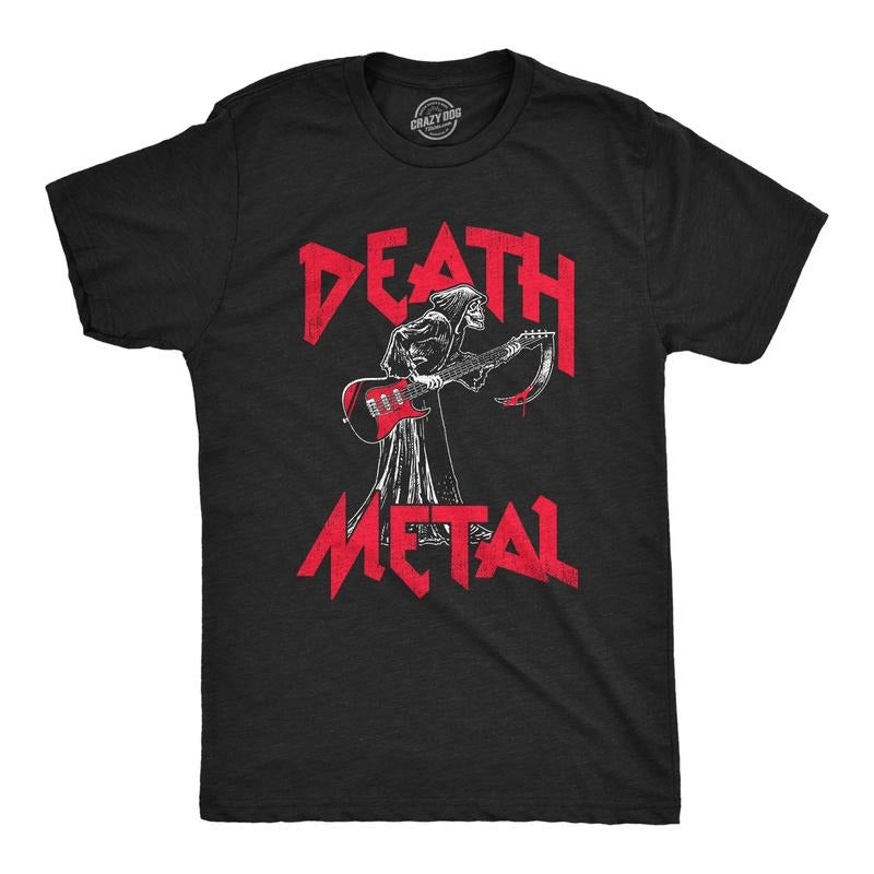 Mens Death Metal T Shirt Funny Brutal Grim Reaper Bloody Guitar Tee For Guys Mens Funny T Shirts Cool Tees Soft Stylish...