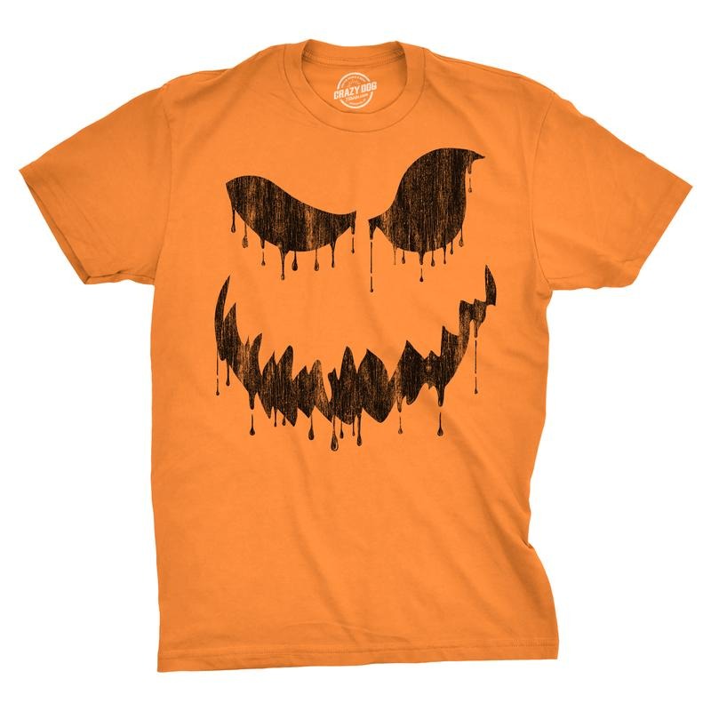 Mens Drippy Dan Pumpkin T Shirt Funny Halloween Jack O Lantern Creepy Smile Tee For Guys Mens Funny T Shirts Cool Tees...
