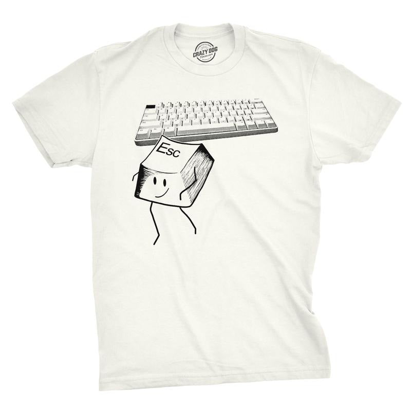 Mens Escape Key T Shirt Funny Nerdy Computer Keyboard Tee For Guys Mens Funny T Shirts Cool Tees Soft Stylish Casual...