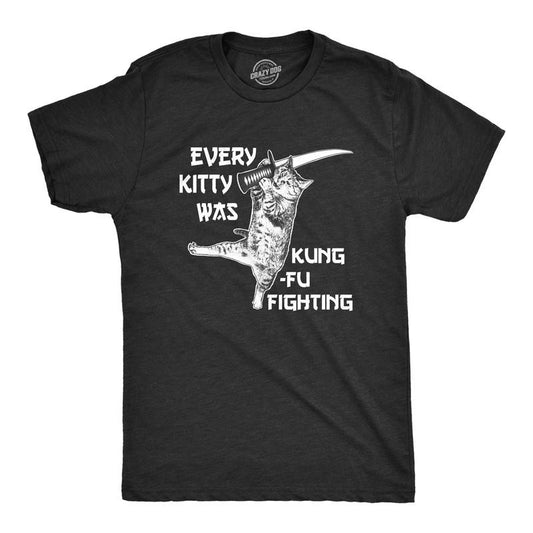 Mens Every Kitty Was Kung Fu Fighting Funny Kitten Cat Sword Music T shirt Mens Funny T Shirts Cool Tees Soft Stylish...