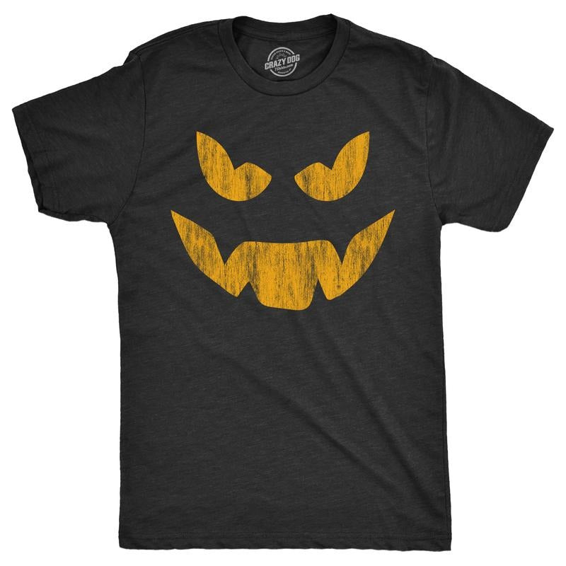 Mens Evil Eddie Pumpkin T Shirt Funny Halloween Jack O Lantern Dark Smile Tee For Guys Mens Funny T Shirts Cool Tees Soft...