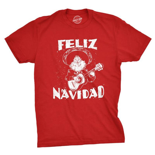Mens Feliz Navidad T Shirt Funny Guitar Mexican Santa Claus Christmas Tee Mens Funny T Shirts Cool Vintage Fashion...