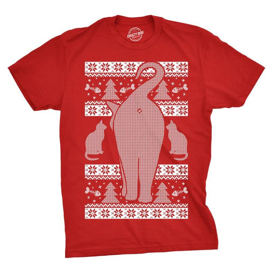 Mens Festive Cat Butt Ugly Christmas Sweater T Shirt Funny Holiday Novelty Top Mens Funny T Shirts Cool Tees Soft Stylish...
