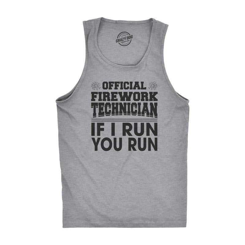 Mens Fitness Tank Official Firework Technician Tanktop Funny Fourth Of July Tee for Guys Funny Workout Shirt for Men with...