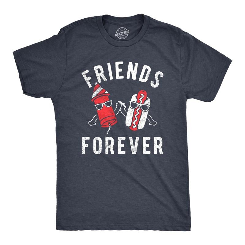 Mens Friends Forever Firecracker Hot Dog T Shirt Funny Fourth Of July Party Cookout Fireworks Tee For Guys Mens Funny T...
