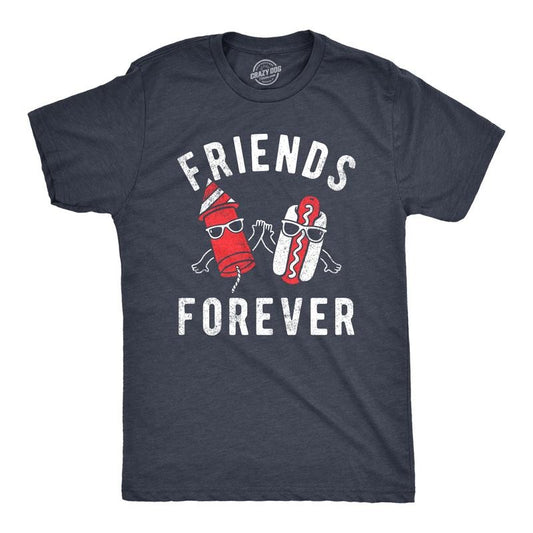 Mens Friends Forever Firecracker Hot Dog T Shirt Funny Fourth Of July Party Cookout Fireworks Tee For Guys Mens Funny T...