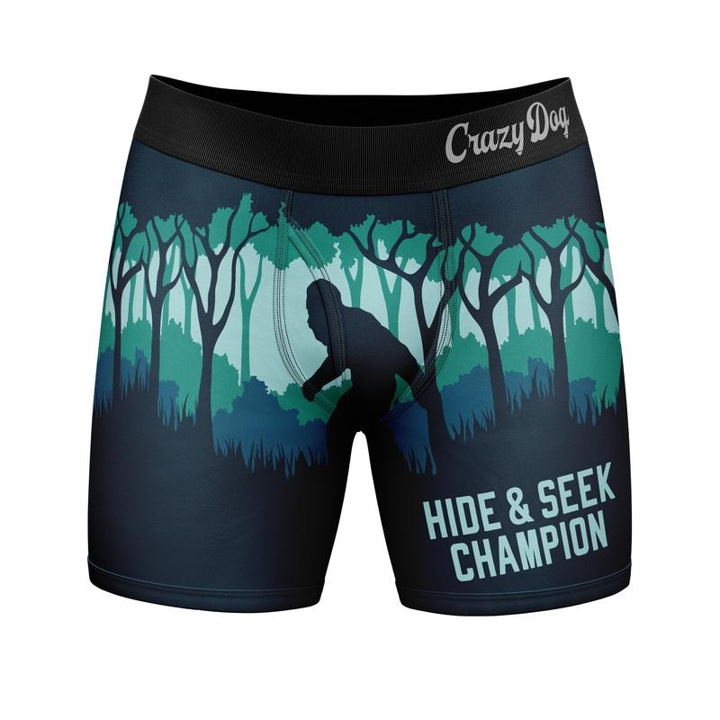 Mens Funny Boxers Hide and Seek Champion Sarcastic Bigfoot Underwear for Men Funny Graphic Boxers Funny Animal  Mens...