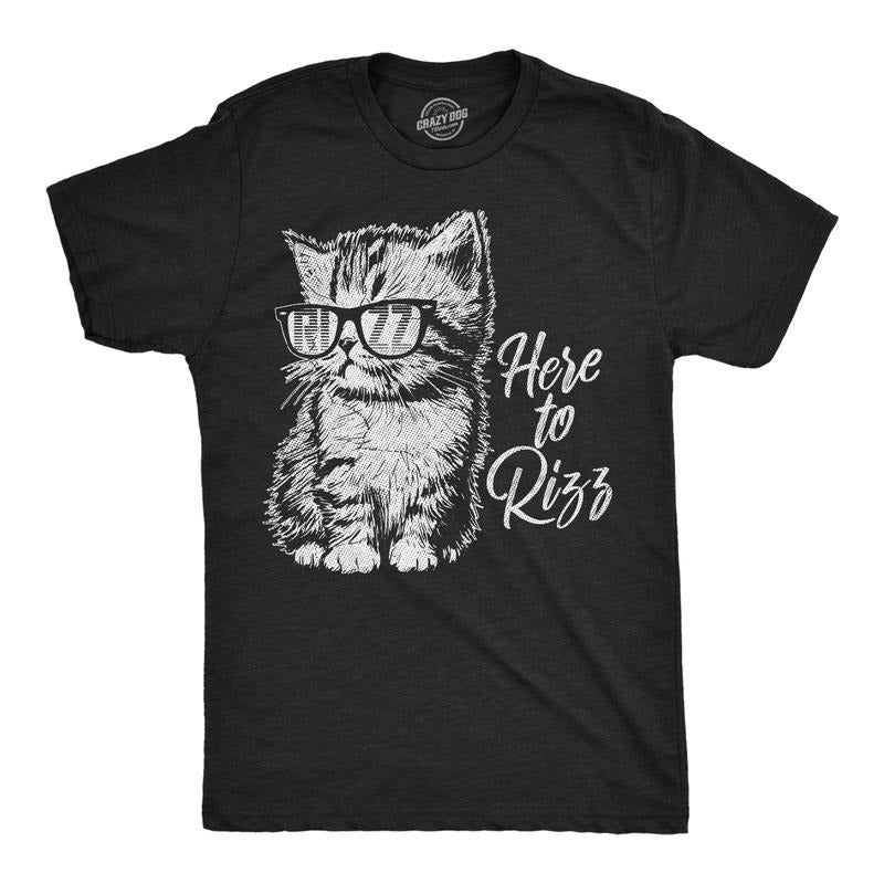 Mens Funny T Shirts Here To Rizz Sarcastic Kitten Graphic Novelty Tee For Men Mens Funny T Shirts Cool Tees Soft Stylish...