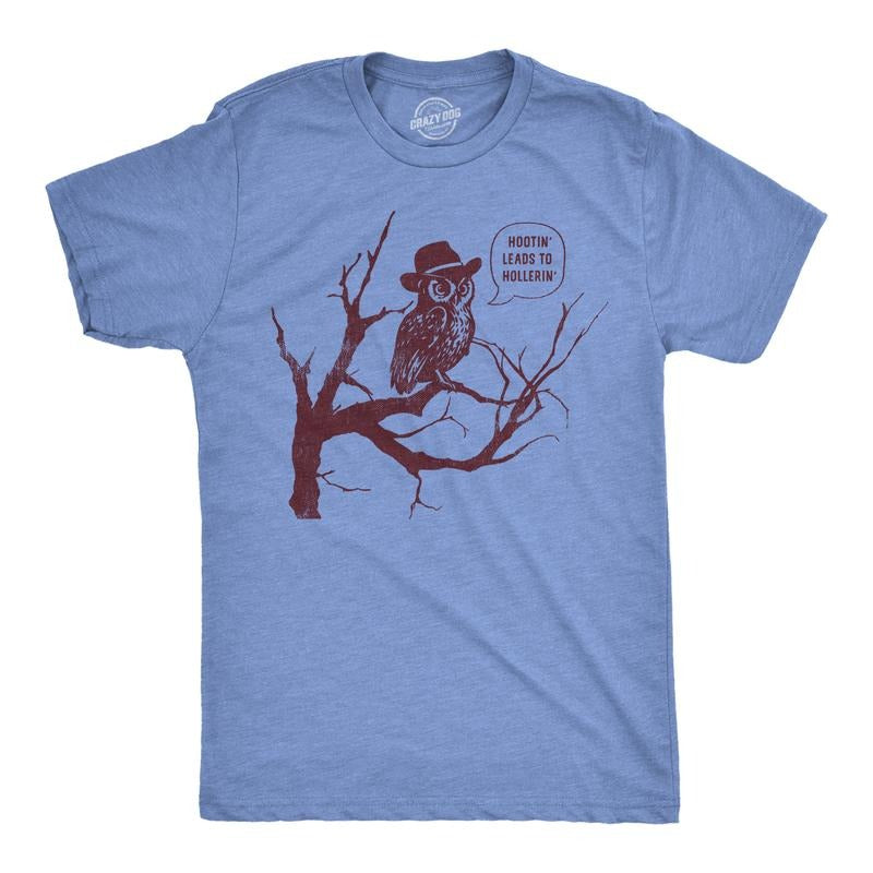 Mens Funny T Shirts Hootin Leads to Hollerin Sarcastic Owl Graphic Tee for Men Mens Funny T Shirts Cool Tees Soft Stylish...