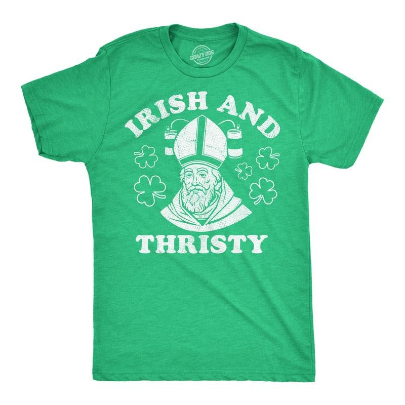 Mens Funny T Shirts Irish And Thirsty Sarcastic St Patricks Day Graphic Novelty Tee For Men Mens Funny T Shirts Cool Tees...