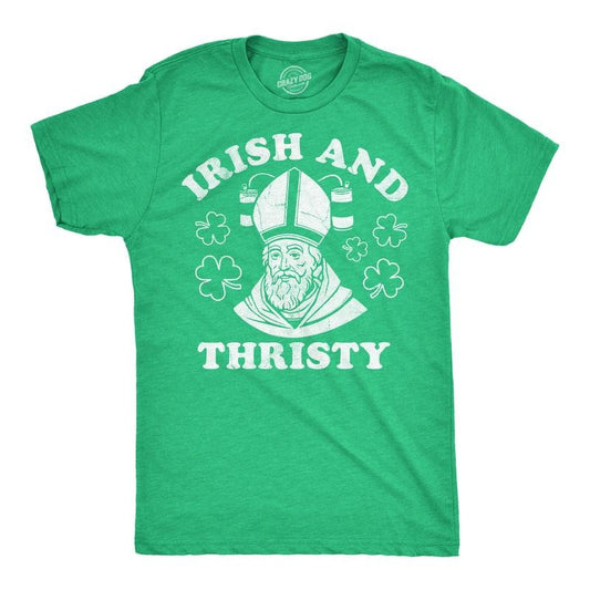 Mens Funny T Shirts Irish And Thirsty Sarcastic St Patricks Day Graphic Novelty Tee For Men Mens Funny T Shirts Cool Tees...