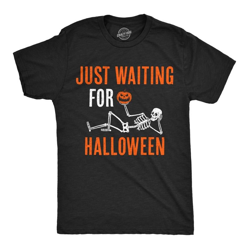 Mens Funny T Shirts Just Waiting For Halloween Sarcastic Graphic Novelty Tee For Men Mens Funny T Shirts Cool Tees Soft...