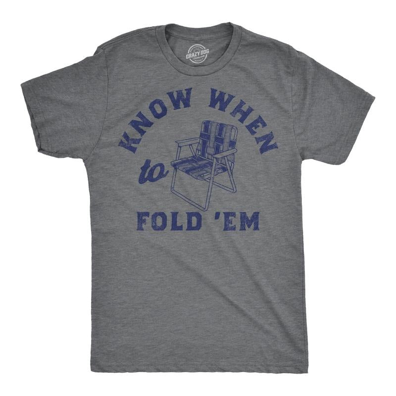 Mens Funny T Shirts Know When to Fold Em Sarcastic Lawn Chair Graphic Tee for Men Mens Funny T Shirts Cool Tees Soft...