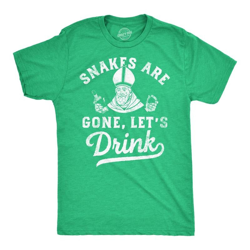 Mens Funny T Shirts Snakes Are Gone Lets Drink St Patricks Day Drinking Tee Mens Funny T Shirts Cool Tees Soft Stylish...