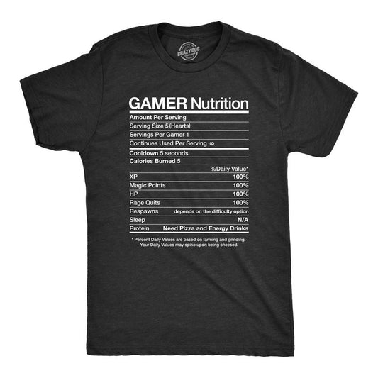 Mens Gamer Nutrition Funny Nerdy Saying Gift for Him Video Gaming T-Shirt Mens Funny T Shirts Cool Tees Soft Stylish...