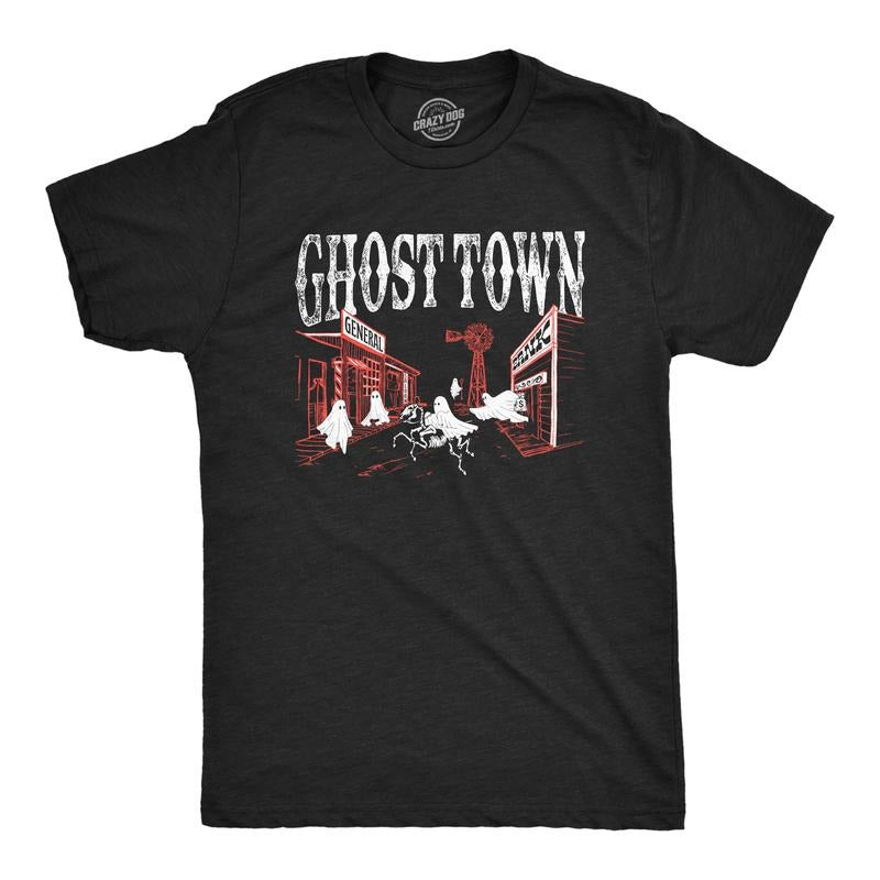 Mens Ghost Town T Shirt Funny Halloween Bed Sheet Ghosts Joke Tee For Guys Mens Funny T Shirts Cool Tees Soft Stylish...