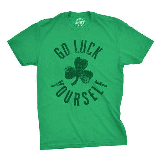 Mens Go Luck Yourself T Shirt Funny Sarcastic Shamrock Tee Saint Patricks Day Mens Funny T Shirts Cool Tees Soft Stylish...