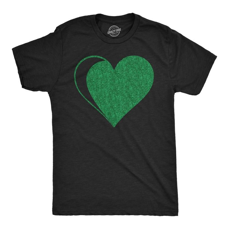 Mens Green Glitter Heart Funny St Patricks Day T Shirt For Men Mens Funny T Shirts Cool Tees Soft Stylish Casual Menswear...