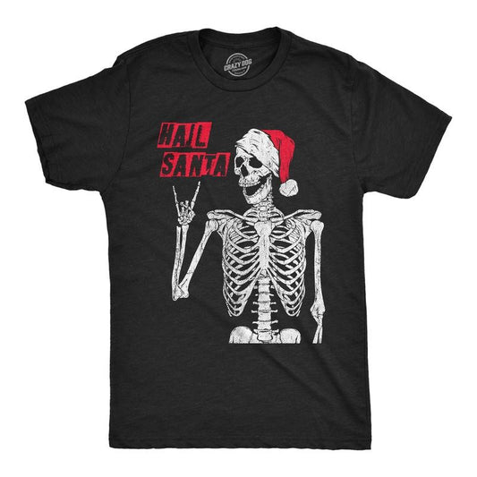 Mens Hail Santa T Shirt Funny Xmas Skeleton Metal Horns Joke Tee For Guys Mens Funny T Shirts Cool Tees Soft Stylish...