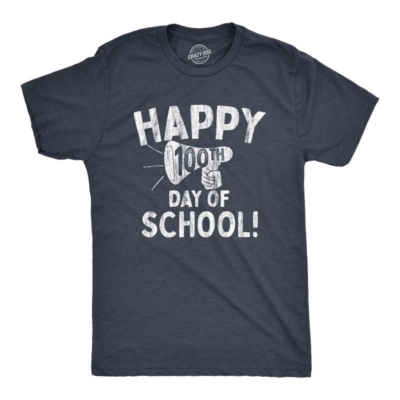 Mens Happy 100th Day of School T Shirt Funny Teacher Learning Tee For Guys Mens Funny T Shirts Cool Tees Soft Stylish...