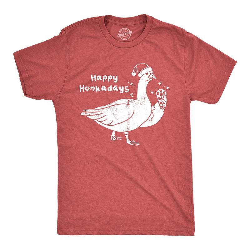 Mens Happy Honkadays T Shirt Funny Xmas Party Goose Joke Tee for Guys Mens Funny T Shirts Cool Tees Soft Stylish Casual...
