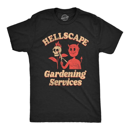 Mens Hellscape Gardening Services T Shirt Funny Devil Landscaping Joke Tee For Guys Mens Funny T Shirts Cool Tees Soft...
