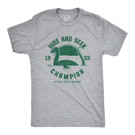 Mens Hide And Seek Champion Loch Ness Monster T Shirt Funny Sea Creature Graphic Tee Mens Funny T Shirts Cool Tees Soft...