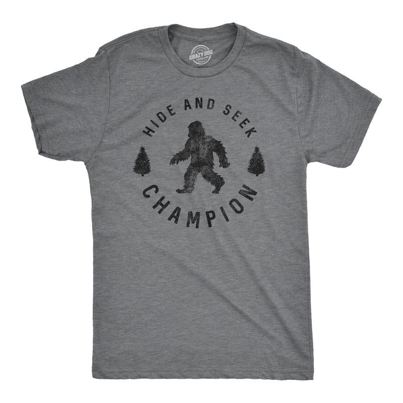 Mens Hide and Seek Champion T shirt Funny Bigfoot Tee Humor Cool Graphic Print Mens Funny T Shirts Cool Tees Soft Stylish...