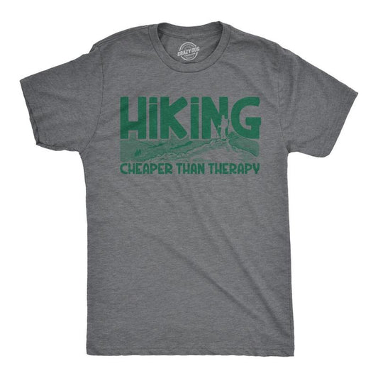 Mens Hiking Cheaper Than Therapy Funny Camping Outdoor Summer T shirt Mens Funny T Shirts Cool Tees Soft Stylish Casual...