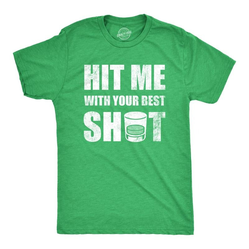 Mens Hit Me With Your Best Shot T Shirt Funny Booze Drinking Partying Tee For Guys Mens Funny T Shirts Cool Tees Soft...