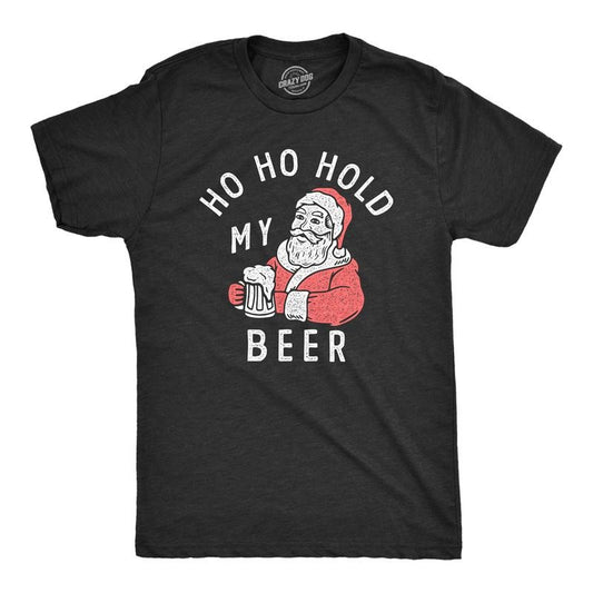 Mens Ho Ho Hold My Beer T Shirt Funny Xmas Drinking Party Santa Clause Tee For Guys Mens Funny T Shirts Cool Tees Soft...