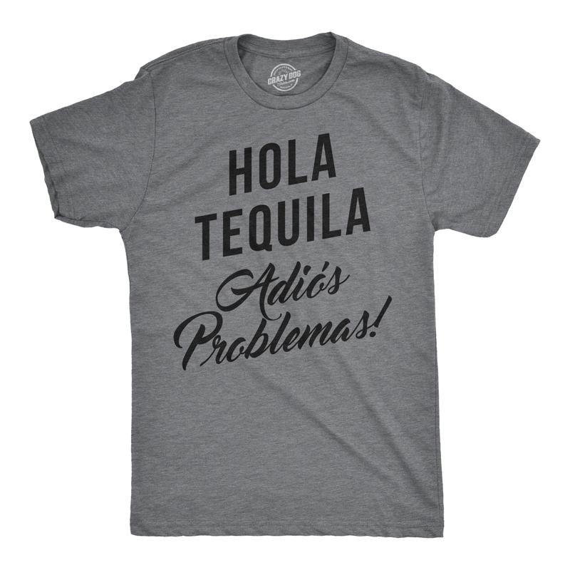 Mens Hola Tequila Adios Problemas Funny Shirts Hilarious Vintage Novelty T shirt Mens Funny T Shirts Cool Tees Soft...