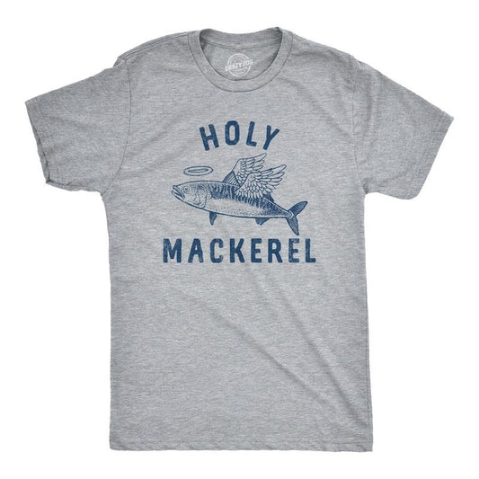 Mens Holy Mackerel T Shirt Funny Angel Halo Blessed Fish Saying Joke Tee For Guys Mens Funny T Shirts Cool Tees Soft...
