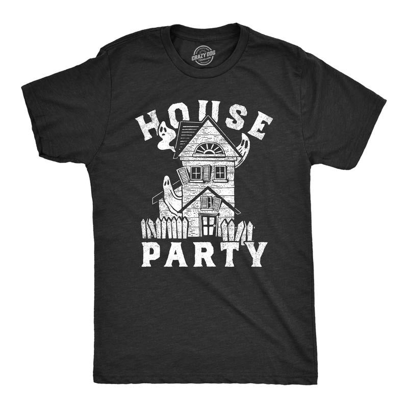 Mens House Party T Shirt Funny Halloween Creepy Haunted House Joke Tee For Guys Mens Funny T Shirts Cool Tees Soft...