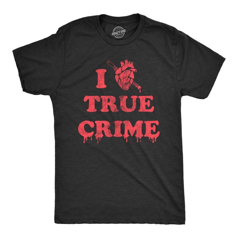 Mens I Heart True Crime T Shirt Funny Spooky Documentary Lovers Novelty Tee for Guys Mens Funny T Shirts Cool Tees Soft...
