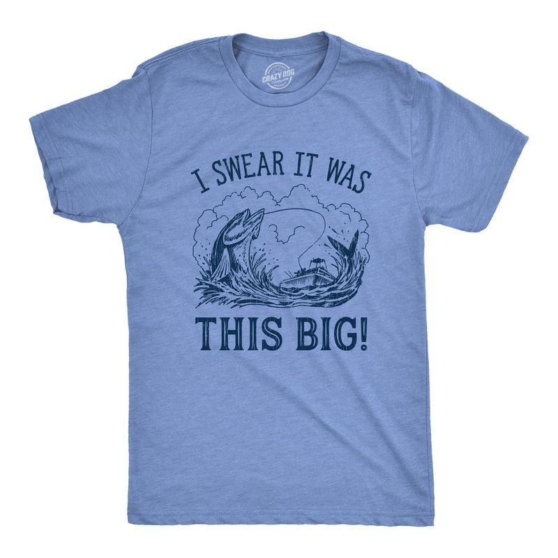 Mens I Swear It Was This Big T shirt Funny Fish Story Fishing Joke Fisherman Mens Funny T Shirts Cool Vintage Fashion...