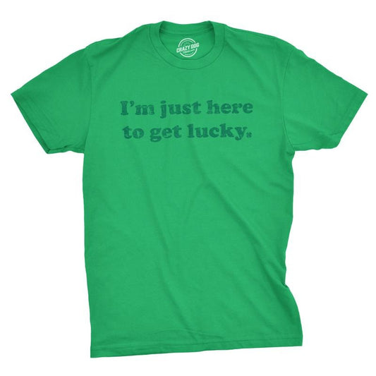 Mens Im Just Here to Get Lucky T Shirt Funny Saint Patricks Day St Patty Tee Mens Funny T Shirts Cool Vintage Fashion...