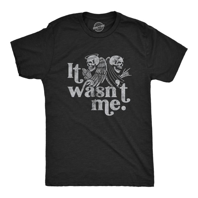 Mens It Wasn't Me T Shirt Funny Angel Devil Skeleton Halloween Graphic Tee Mens Funny T Shirts Cool Tees Soft Stylish...