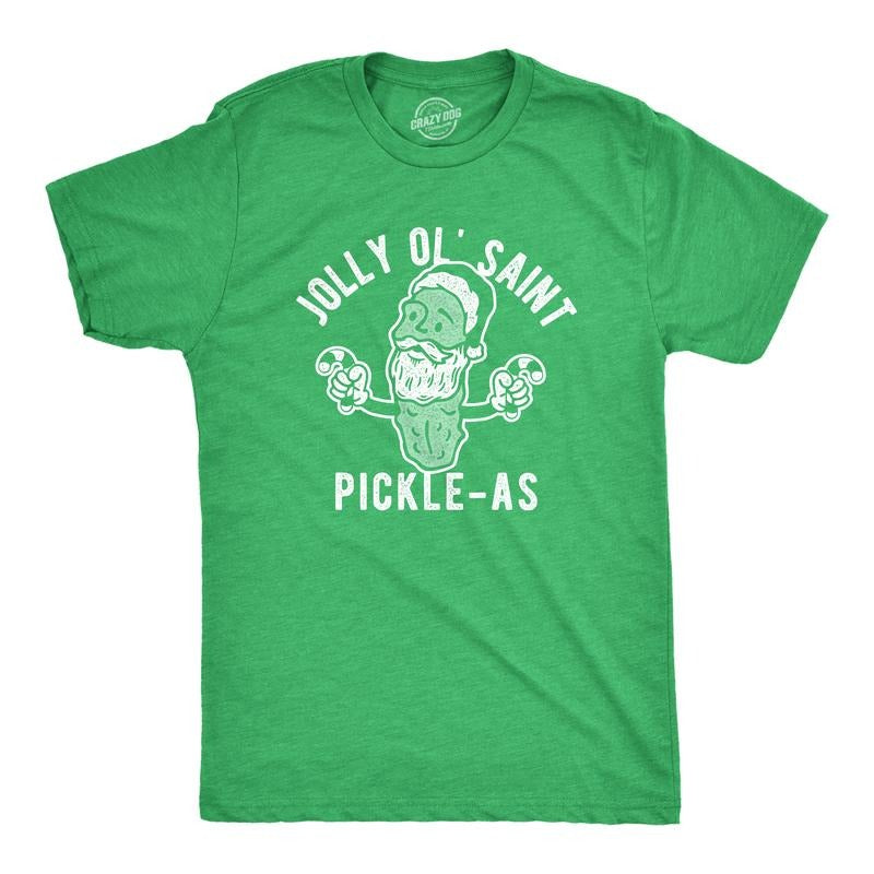 Mens Jolly Ol Saint Pickle-As T Shirt Funny Christmas Santa Pickle Graphic Tee Mens Funny T Shirts Cool Tees Soft Stylish...